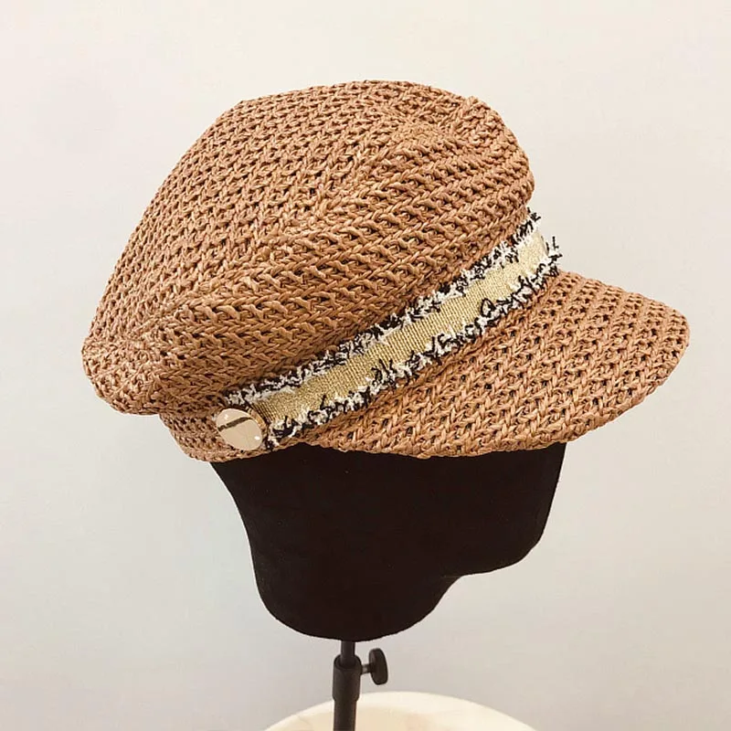 Women Cloche Flat Top Straw Hat Summer Visor Cap for Girl Sun Hat New Fashion UPF 50+ UV Sun Protective Visor Street Beach Hat