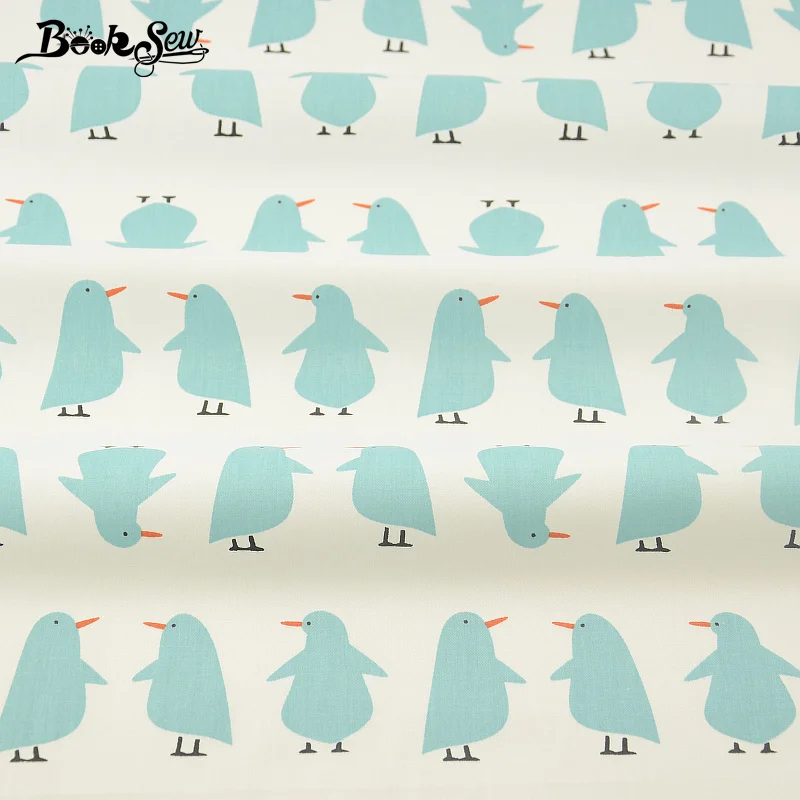 Твиловая ткань с рисунком симпатичного синего пингвина 100% хлопок домашний