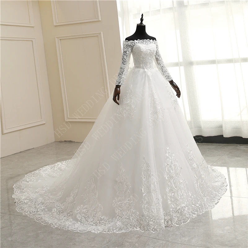 Роскошные кружевные свадебные платья со шлейфом 100 см длинные Бальные с вышивкой