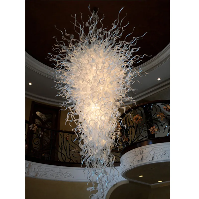 

Hot Sale White Blown Glass Chandelier LED Bulbs Customize 1Meter Diameter 2.5 Meters Long Lightings