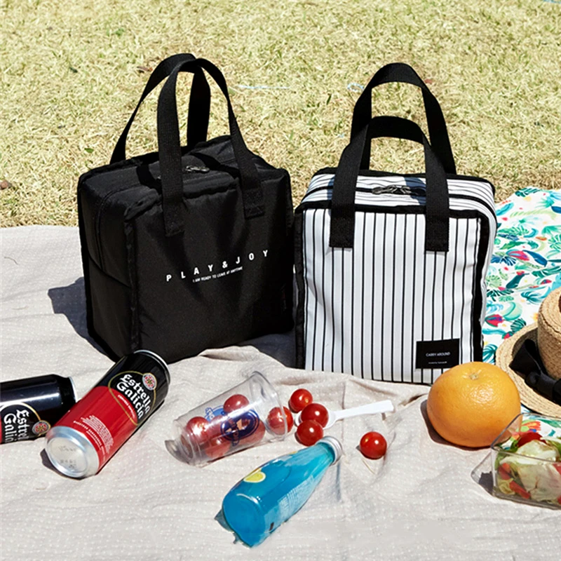Mini Portable Insulation Lunch Bag Nylon Stripes Picnic Storage For Food Heat Cool Preservation Case Women Thermal Tote | Дом и сад