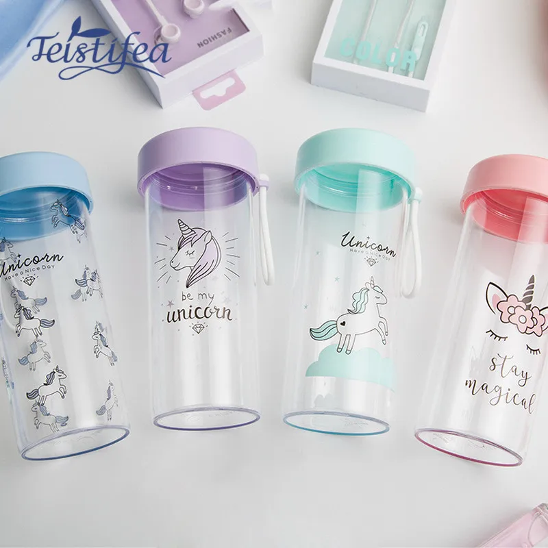 Teistifea 1 шт. Пластик бутылки Творческий мультфильм Rainbow Unicorn Портативный стороны