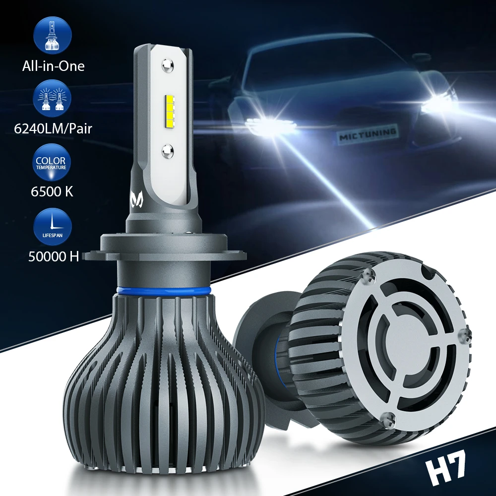 MICTUNING H7 H11 60W 6240LM LED запасные фары 6500K неполярсветильник светодиодные лампы