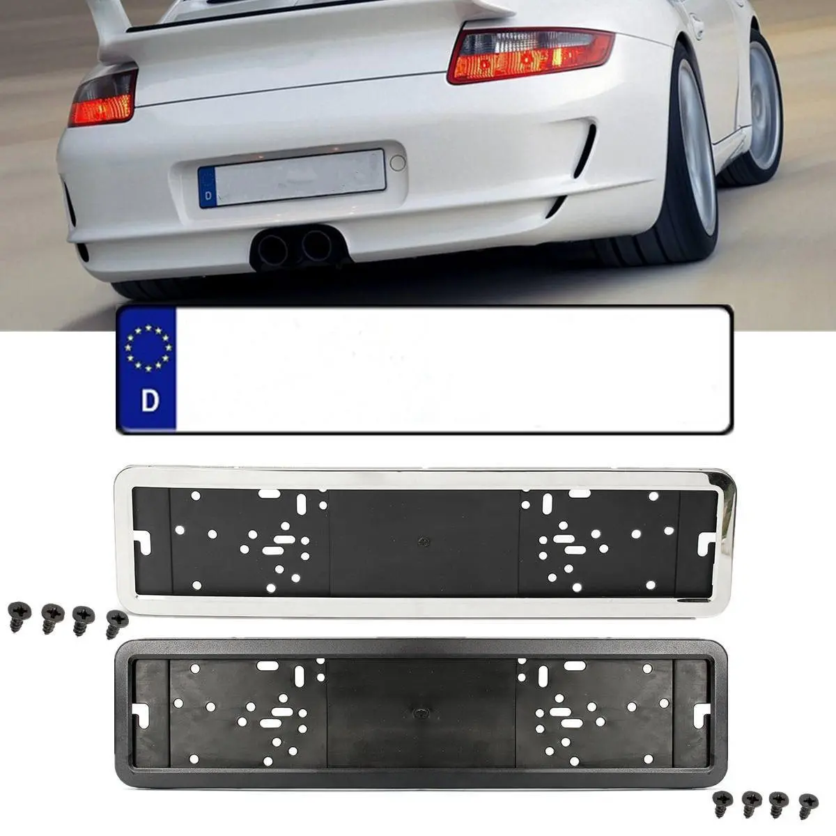 

Set of Stainless Steel European / German / Russian 8K Car License Plate Frame Number plate Holder