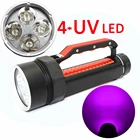 Водонепроницаемый 4 x УФ светодиодный Дайвинг вспышки светильник ультрафиолет фиолетовые светильник Фонари фонарь подводный 100 м 395nm Охота фонарик лампы светильник