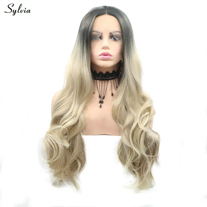 

Sylvia Soft Women Hair Dark Root Ombre Blonde Synthetic Lace Front Wigs Long Wavy Hair High Temperature Fiber For Drag Queen Wig