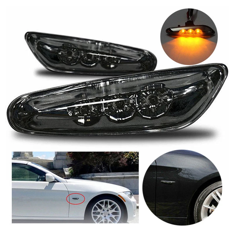 

1 Pair For E88 E60 E61 E90 E91 E92 E93 Black LED Side Marker Turn Signal Light Lamps