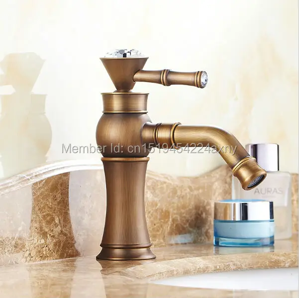 Gizero Antique Copper Crystal with Diamond Faucet Bathroom Basin Mixer Deck Mounted Hot and Cold Swivel Spout GI54 | Обустройство