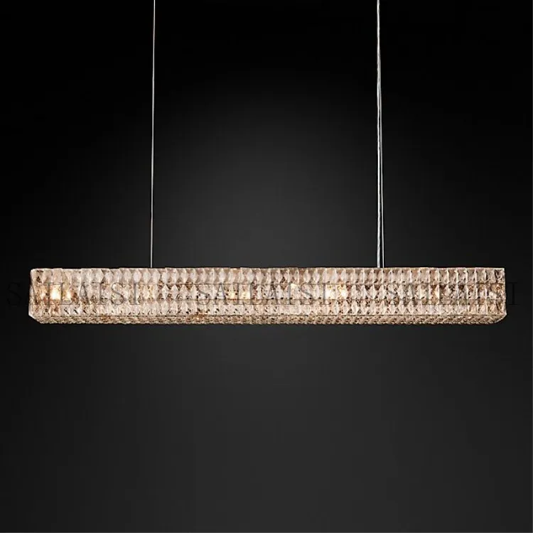 

led e14 Retro American Iron Crystal Clear Rectangle Lustre Chandelier Lighting Suspension Luminaire Lampen For Dinning Room