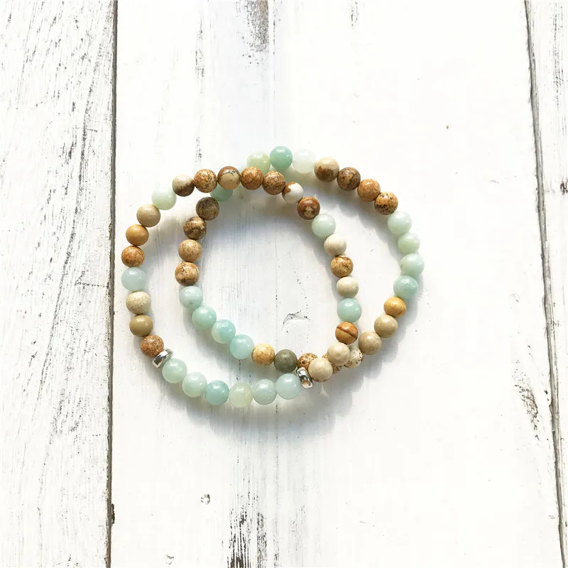 Натуральная картина JasperS& Amazonite браслет модный набор йога Браслеты Мужские Женские лучший подарок 6 мм Шарм запястье