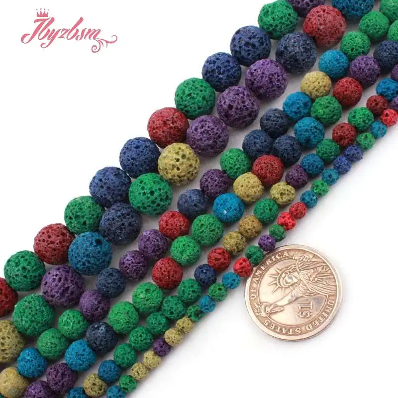 6 8 10 12mm Round Sponge Multicolor Volcanic Lava Rock Stone LooseBeads For Necklace Bracelats Jewelry Making 15&quot Free Shipping |