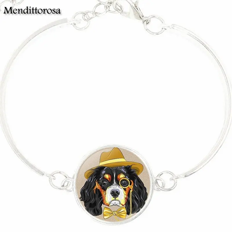 EJ Glaze Bracelet Bangle Glass Cabochon Jewelry Silver Color Long For Women Choker Dog In Top Hat | Украшения и аксессуары