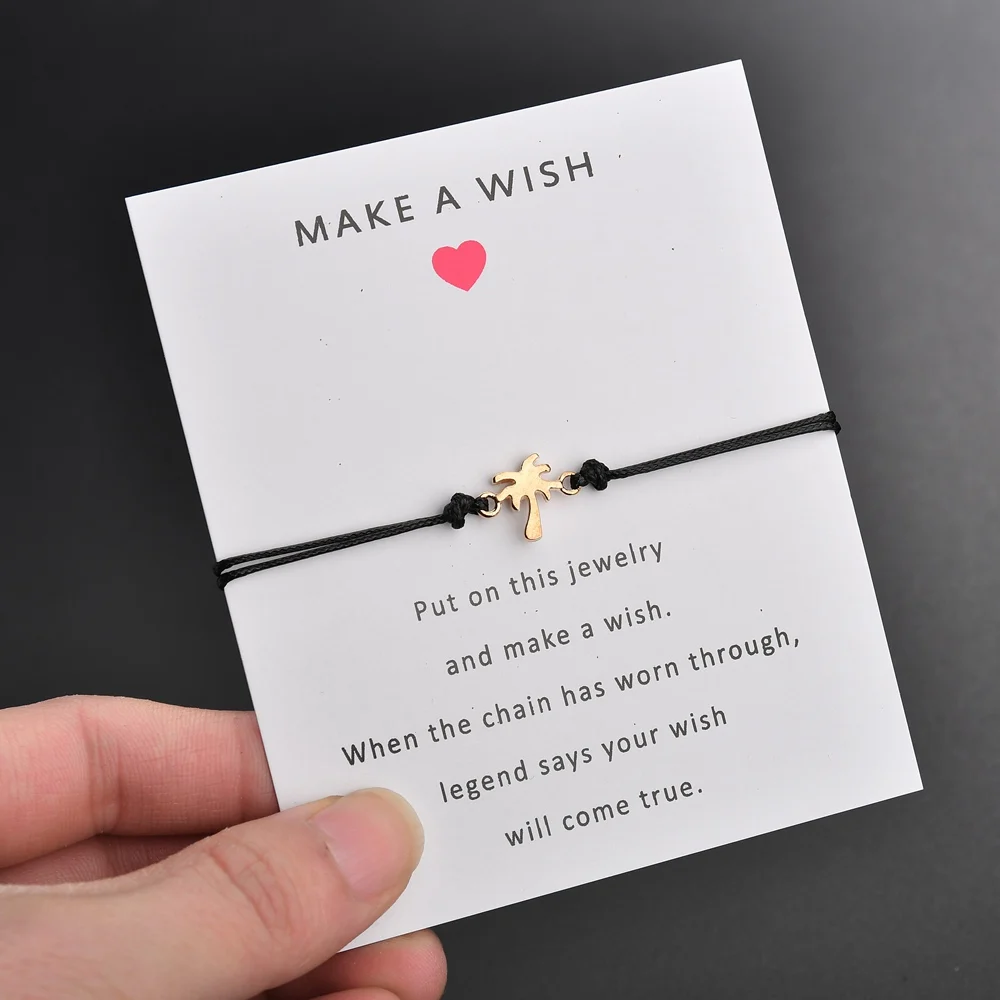Terreau Kathy Handmade Coconut Tree Pendant Woven Rope Chain Bracelet With Make a Wish Paper Card Fashion Jewelry Gift For Women | Украшения