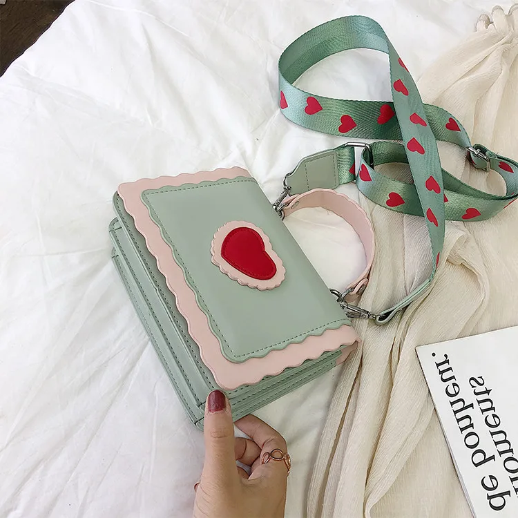 Green TOYOOSKY/Модная женская сумка на плечо в японском стиле из искусственной кожи, сумка через плечо с милым сердцем, съемные портативные сумки для девочек - Цвет: Green