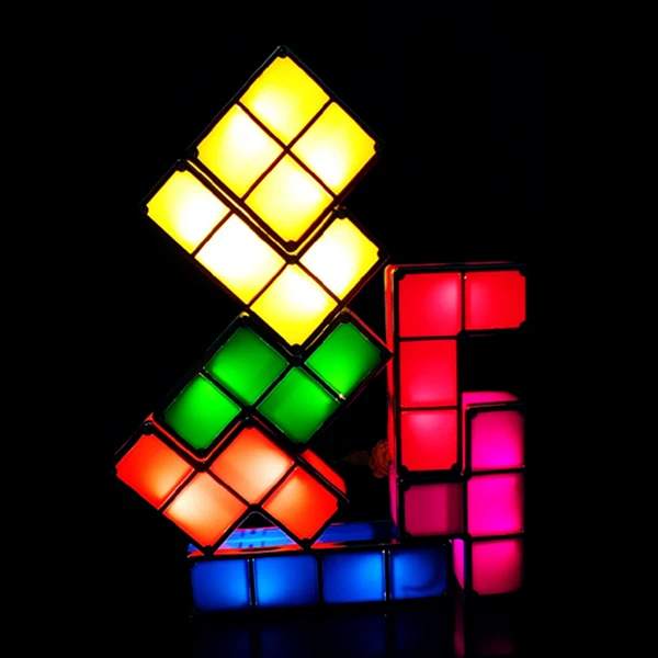 Kopen DIY Intellectuele Cube Jigsaw Licht Creatieve Tafellamp LED Verlichting Tetris Lamp Bar Venster Sfeer Lamp Voor Bar Decoratie