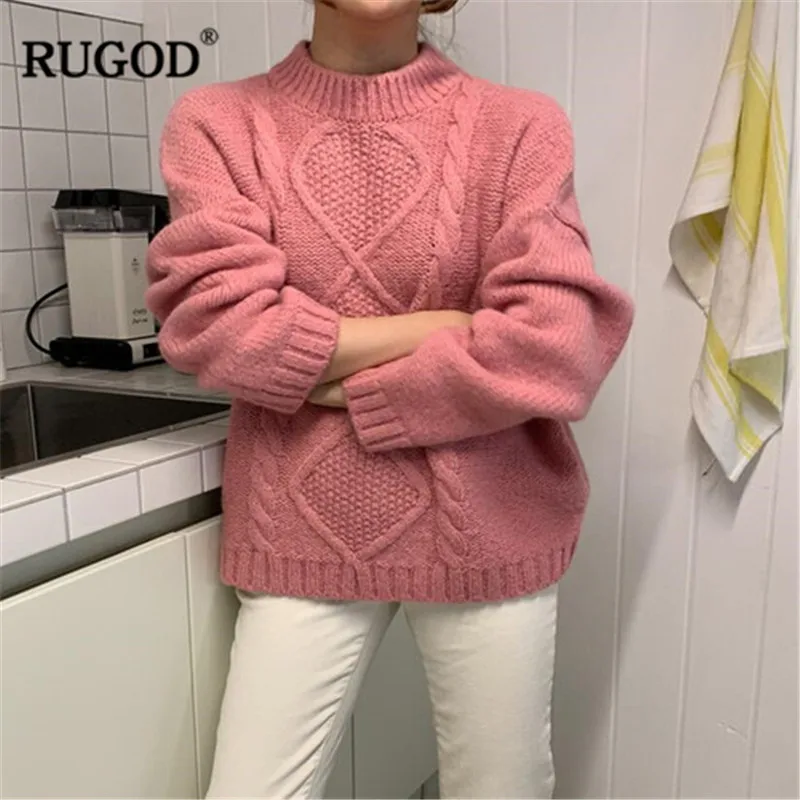 RUGOD Vintage Fashion Solid Women Sweaters Loose O-Neck Casual Pullovers Knitted Winter Clothes pull femme hiver | Женская одежда