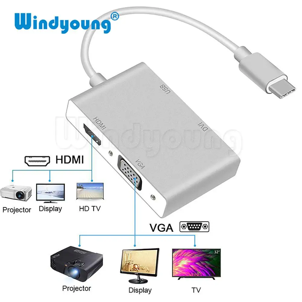 Адаптер 4 в 1 USB Type C HDMI VGA DVI 3 1|USB-хабы| |