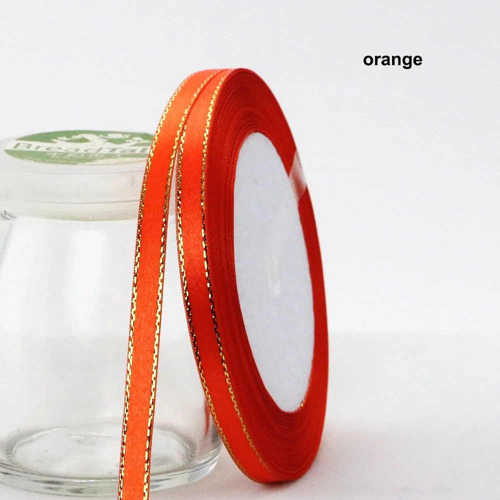 orange 25 ярдов атласная лента 6 мм Золотая корсажная лента для кромки ленты DIY для упаковки подарков Свадебные украшения принадлежности для скрапбукинга - Цвет: orange