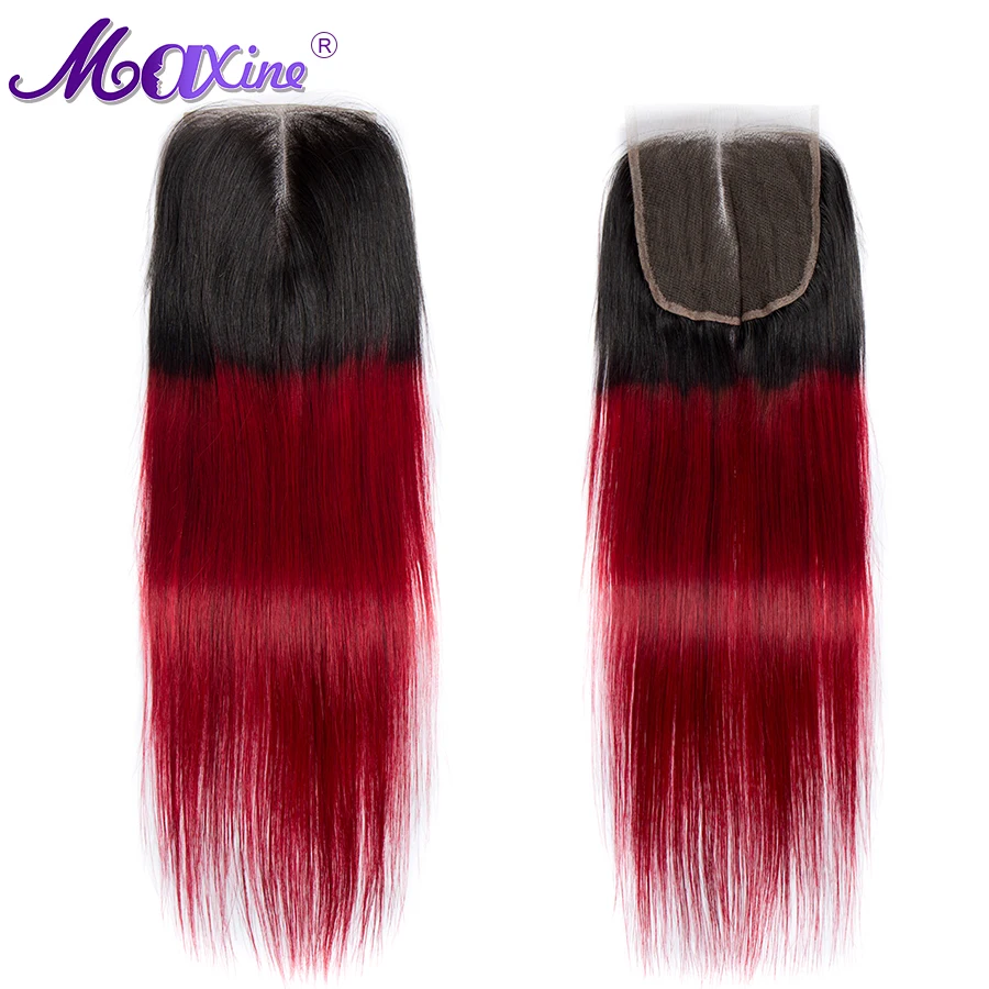 Maxine прямые волосы Омбре пучки с закрытием перуанские волос 1B/красные темные