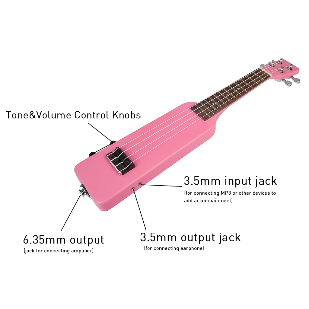 Розовый сопрано 2" Okoume Электрический Укулеле укулеле Uke комплект+ тюнер W/Gig Bag 3,5 мм аудио кабель тихий Электрический Укулеле