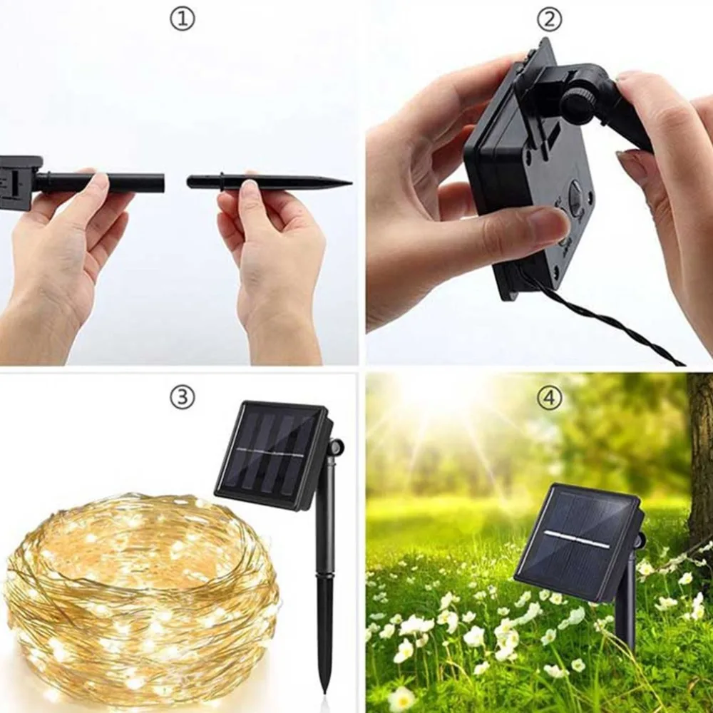 LED Solar Lights String 100/200 Leds Outdoor Waterproof Copper Wire For Decoration | Освещение