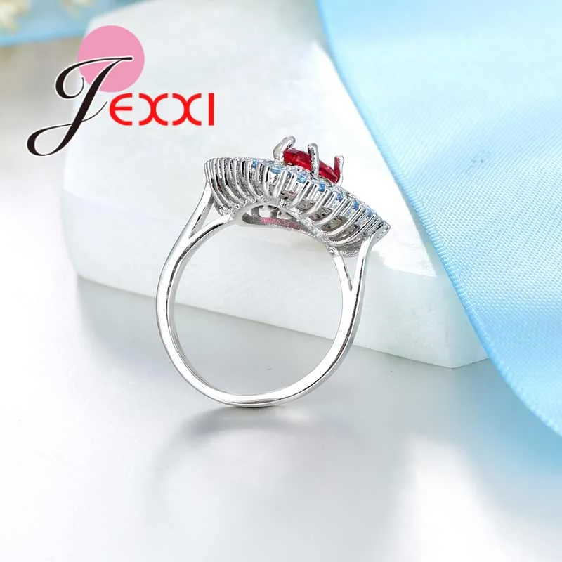 

New Arrival Colorful Cubic Zirconia Rings 925 sterling-silver-jewelry Water Drop Shape for Women Christmas Gift