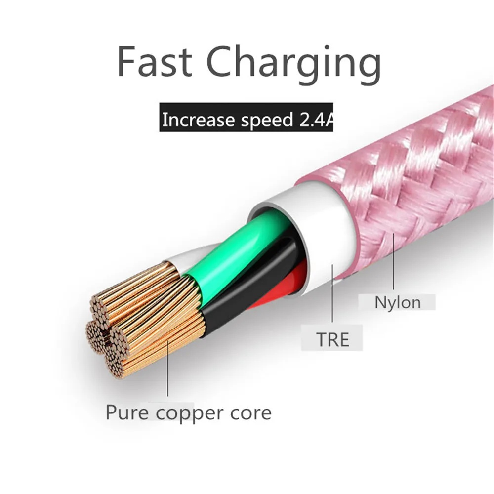 JUSFYU двойной локоть кабель для передачи данных 2,4 A быстрая зарядка Micro USB кабель type-C шнур для телефона адаптер зарядное устройство для iPhone X XS Max XR 8 7