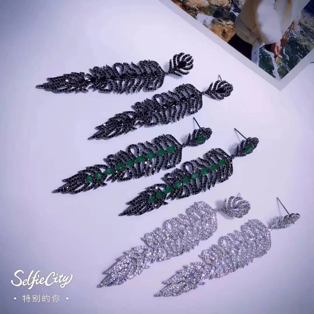 

Fashion Luxury Long Drop Earrings New Design Feather Dangle Wedding Bride Earring For Women Engagement Gifts E-174