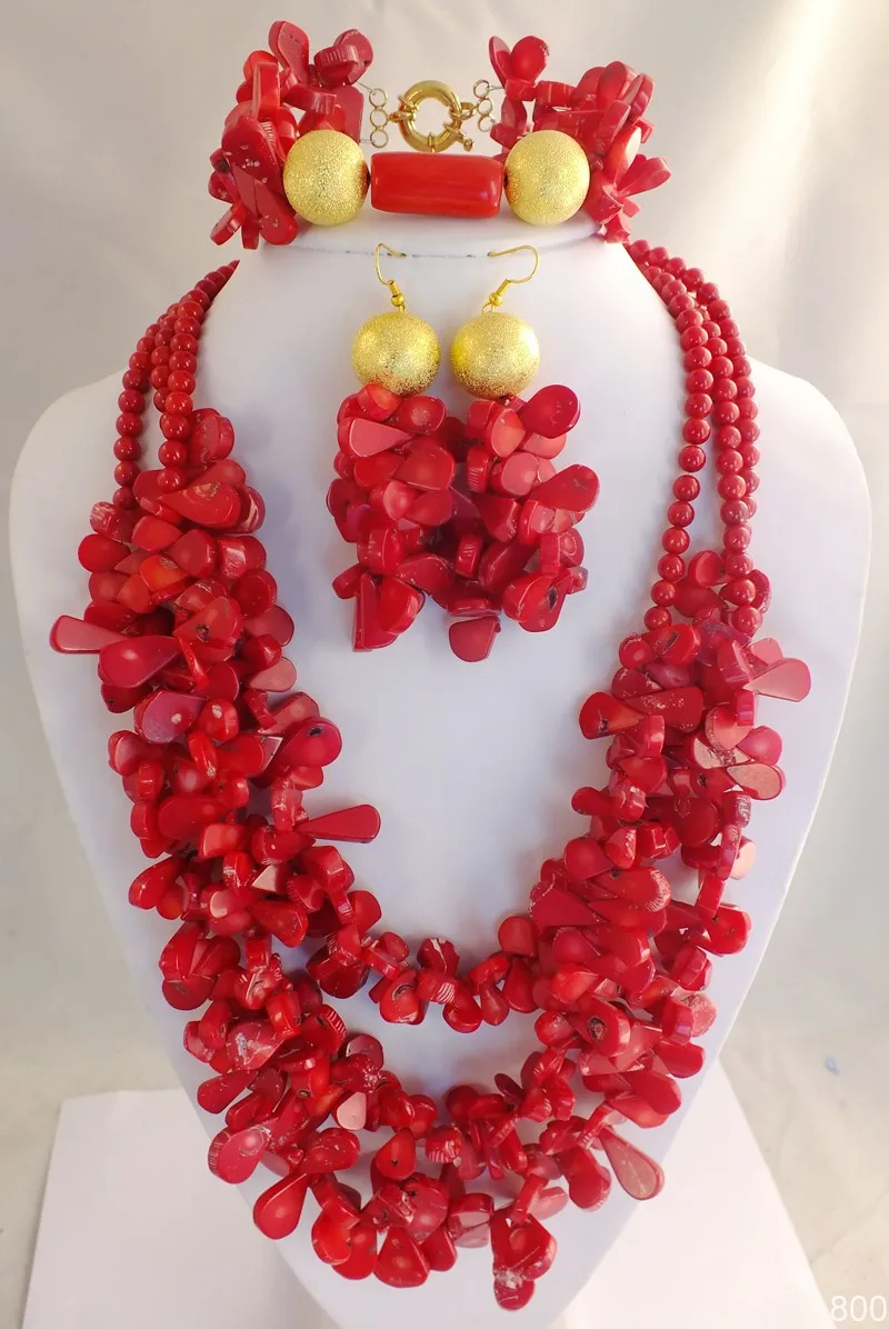 Потрясающе! Красный коралл Свадебный комплект ювелирных изделий Африканский