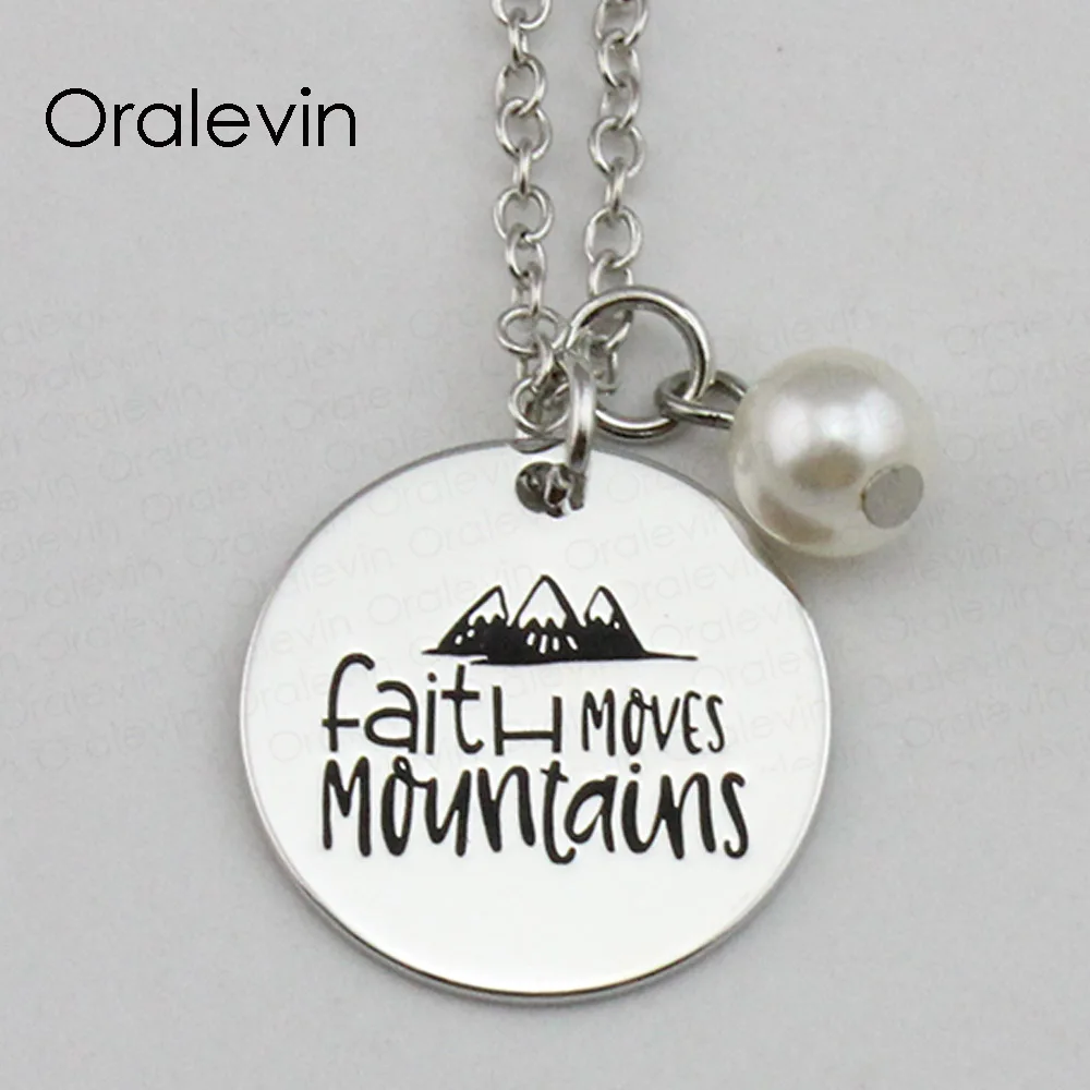 

FAITH MOVES MOUNTAINS Inspirational Hand Stamped Engraved Glamour Creative Pendant Necklace Gift Jewelry,10Pcs/Lot, #LN2260