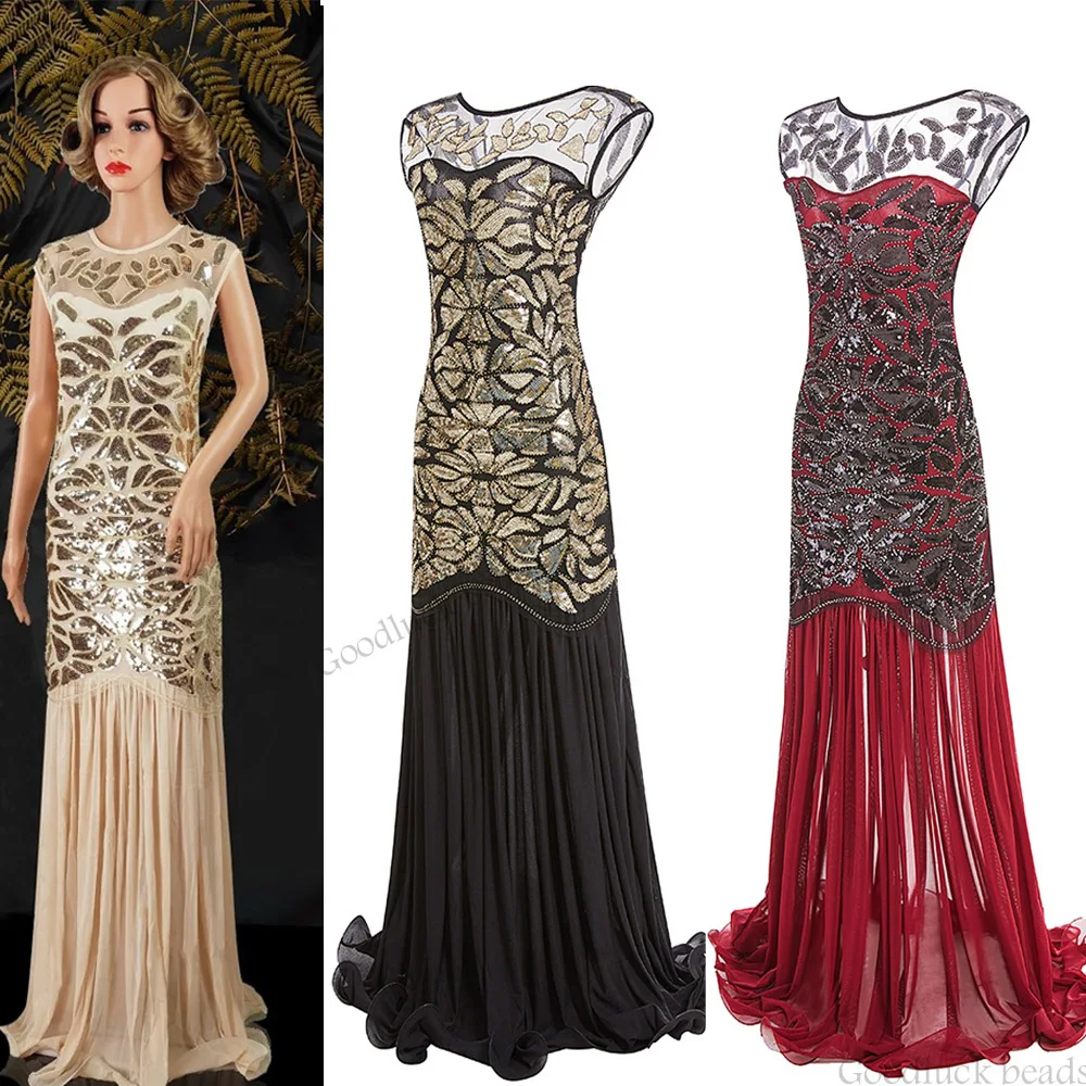 

Women 1920s Flapper Dress Vintage Classic Sleeveless Beaded Sequin Bud Maxi Dress Floor Long Club Party Dress for Prom Show