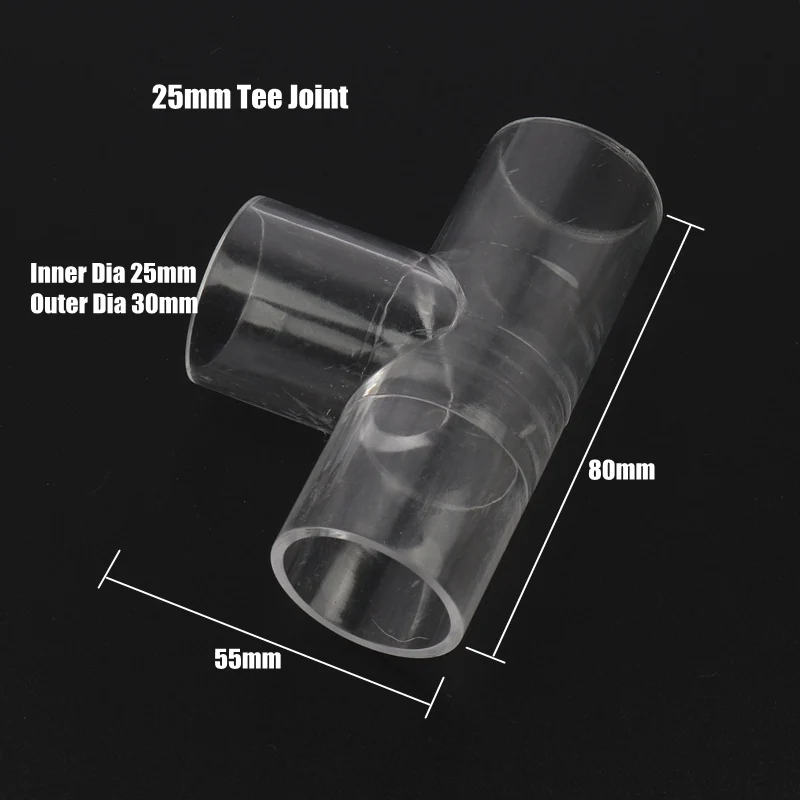 25mm Tee Joint 10 шт. 20 25 мм акриловый шарнир высокого качества аквариум фильтр Разъем прозрачный плексиглас тройник локоть прямой колпачок суставов - Цвет: 25mm Tee Joint