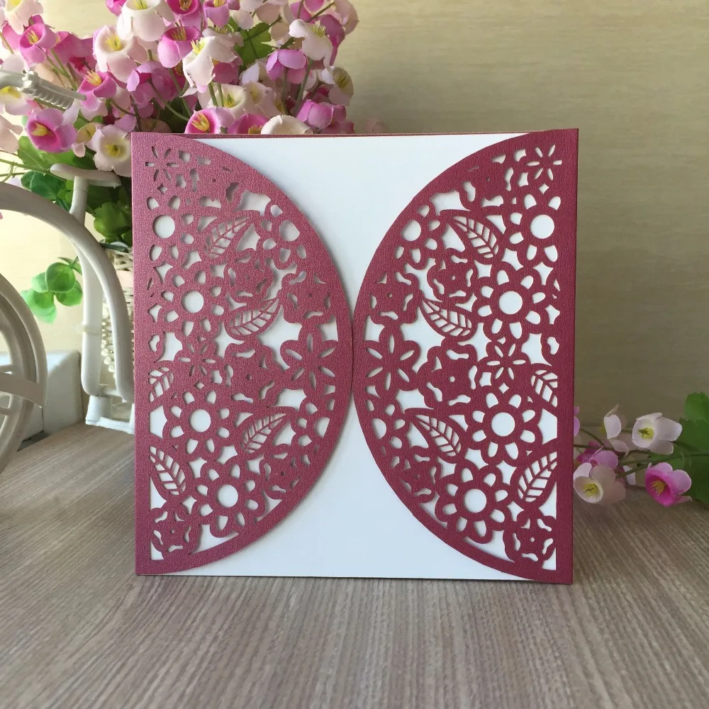 

100pcs Laser Cut Shimmer paper two folded lace decorating Birthday Party Blessing Greeting wedding invitations cards
