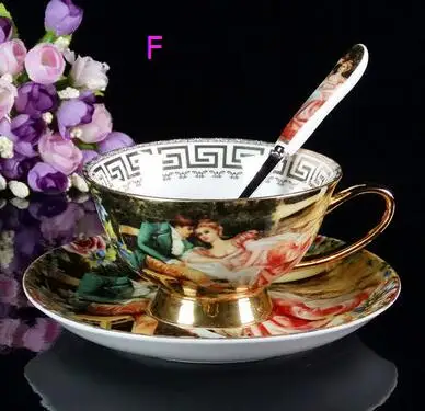 F Retro Palace European bone china coffee cup saucer high-grade British ceramic cup afternoon tea mug saucer set Queen's Cup CL092 - Цвет: F