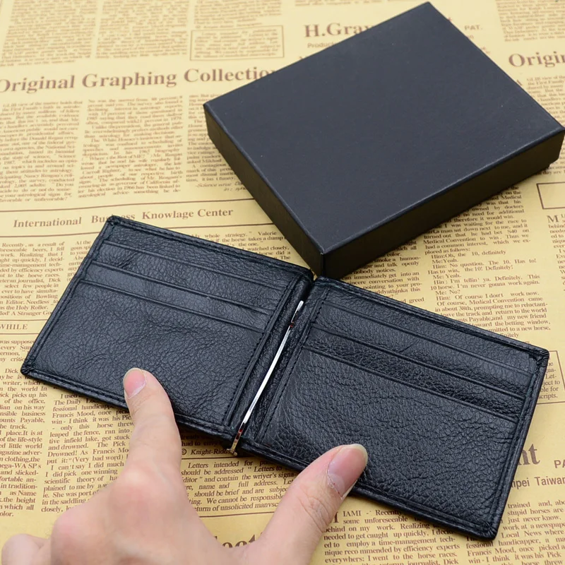 Новый кошелек из натуральной кожи винтажного стиля известной марки для мужчин с карманом на молнии для монет и металлическим зажимом для денег.