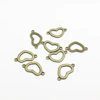 30pcslot antique bronze heart connector charms pendants for jewelry making diy handmade craft 1324 5mm mk451