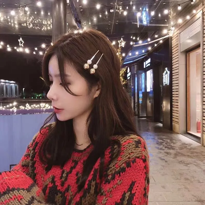New Arrival Korean Temperament Metal Imitation Pearl Hairpin Clips Wild Sweet Bangs Clip Card Network Red Hair Side | Украшения и