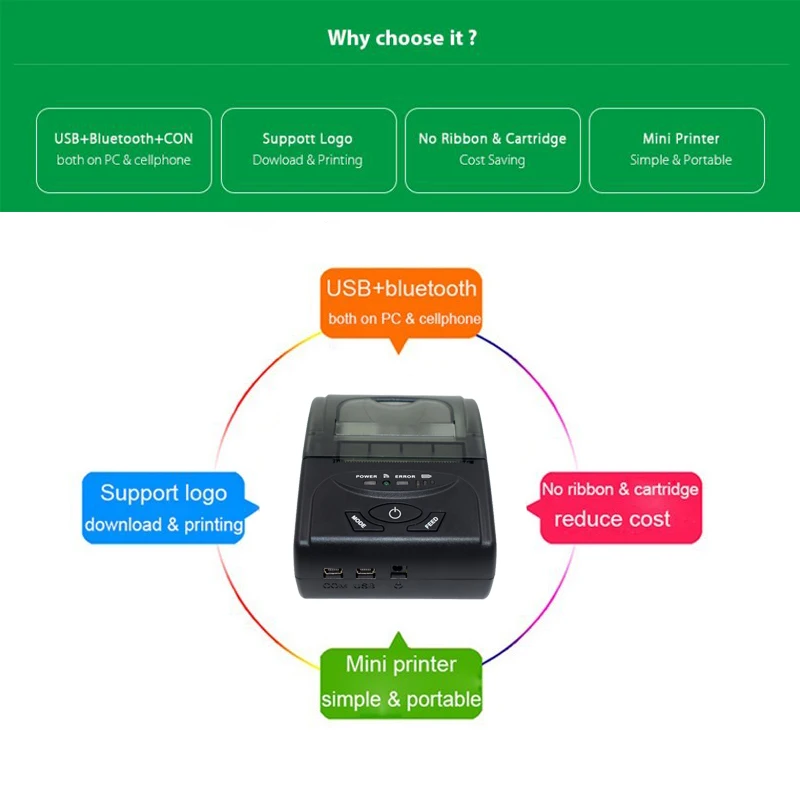 POS принтер с Bluetooth портативный мини Термопринтер для чеков Pos android и iOS двойная