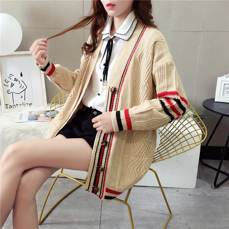 

Design Sweater Jacket Cute Sweet Girl Casual Long Knitted Cardigan Korean Girls' Loose Cardigan Coat Double Pocket Cape Top