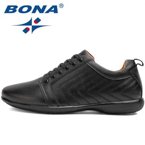 BONA New Classics Style Men Casual Shoes Lace Up Breathable Men Shoes Light Soft Male Flat Shoes Comfortable