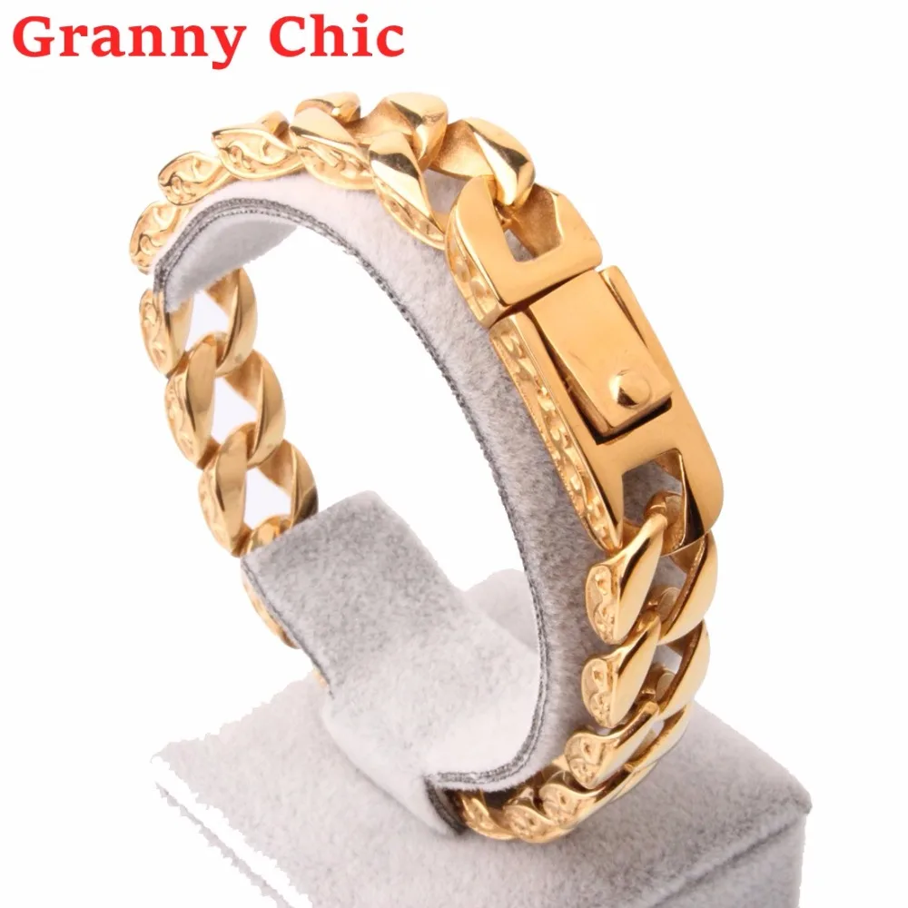 Браслет Granny Chic 8 66 дюйма 12 мм для женщин и мужчин браслет золотого цвета кубинские