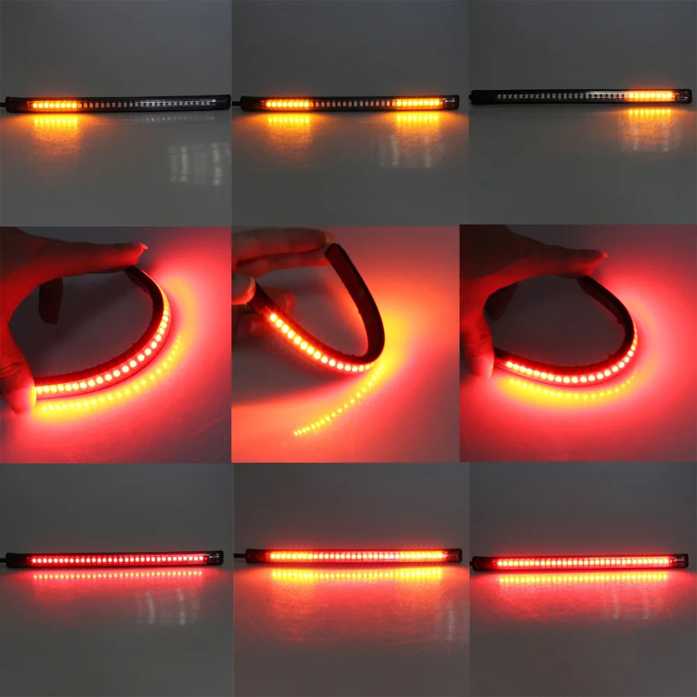 Universal Flexible 32LED Motorcycle Light Strip Tail Brake Stop Turn Signal License Plate Lamp 8&quot Red And Amber Led Color |
