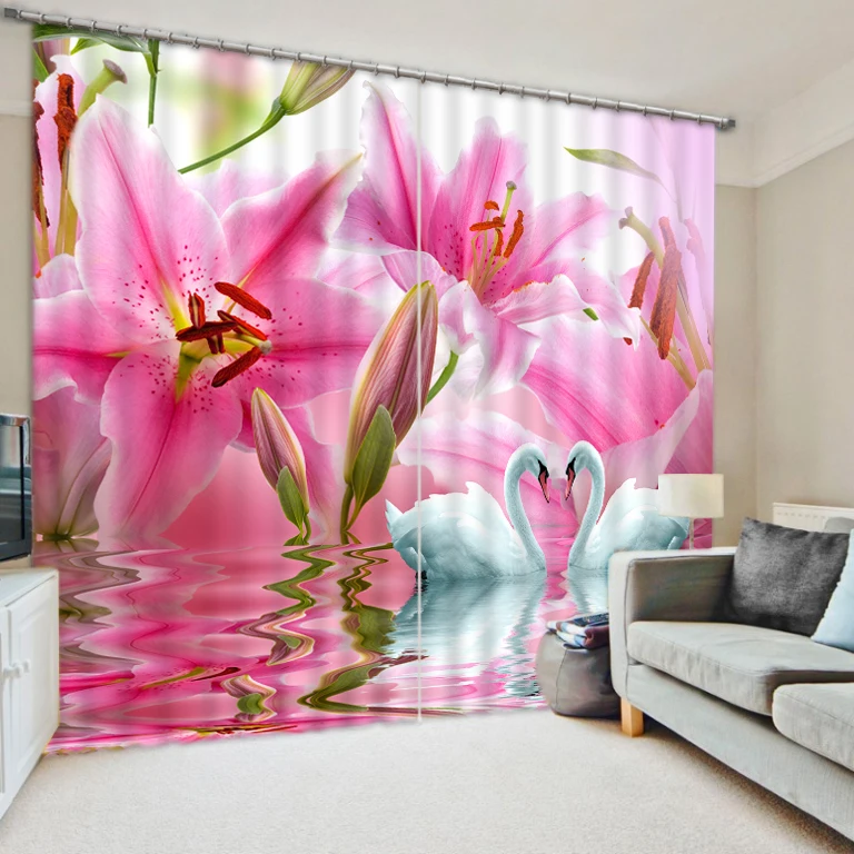 

Home Decoration Modern Customize 3D Photo flower swan Curtains Blackout Kitchen Window Curtains Living room Bedroom