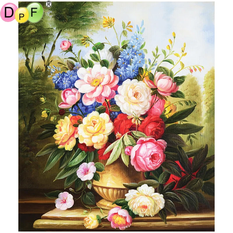 DPF Full Round Diamond Painting DIY 5D Magic Cube Cross Stitch Art Crafts vase flowers Embroidery Mosaic Home Decor Gift | Дом и сад