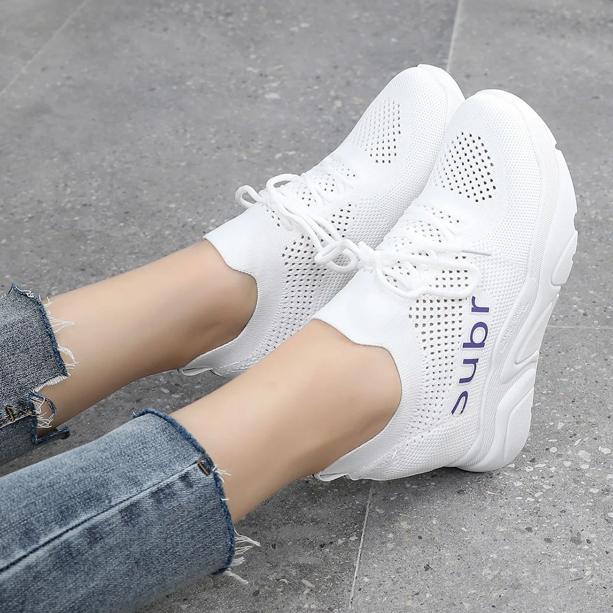Flying Knit Women's Summer Korean Openwork Mesh Shoes Increased Muffin Thick-soled Breathable Sneakers sneakers women | Обувь