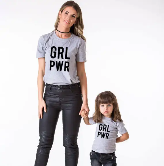 Женская футболка наряды GRL POWR футболки для мам и детей одежда девочек хлопковая