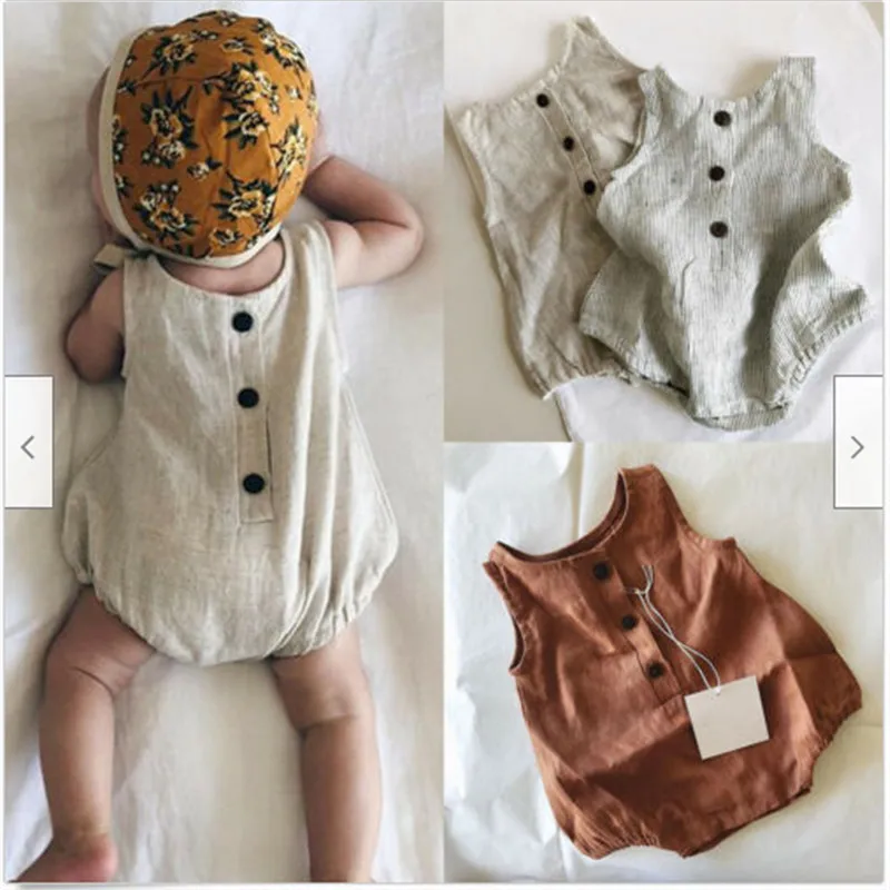 2019 Bayi Baju Musim Panas Bayi Bayi Gadis Anak Laki-laki Pakaian Linen Katun Bodysuit Pakaian Set Newborn Baju Leher O Katun