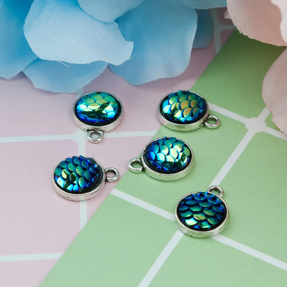 DoreenBeads сплав на основе цинка и Русалка из смолы Рыба/дракон весы Подвески Круглые