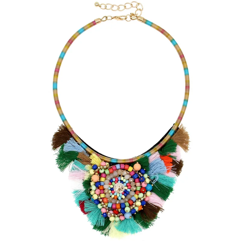 Multicolor UKEN Женская мода нагрудник воротник Ожерелье Веревка Цепь Конфета из смолы бусины пряжа ручной работы богемные массивные ювелирные изделия с чокерами N3626 - Окраска металла: Multicolor
