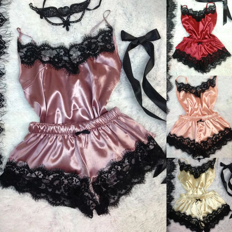 Hirgin 2 шт Сексуальное Женское атласное кружевное нижнее белье Babydoll ночная рубашка пижамный комплект AU